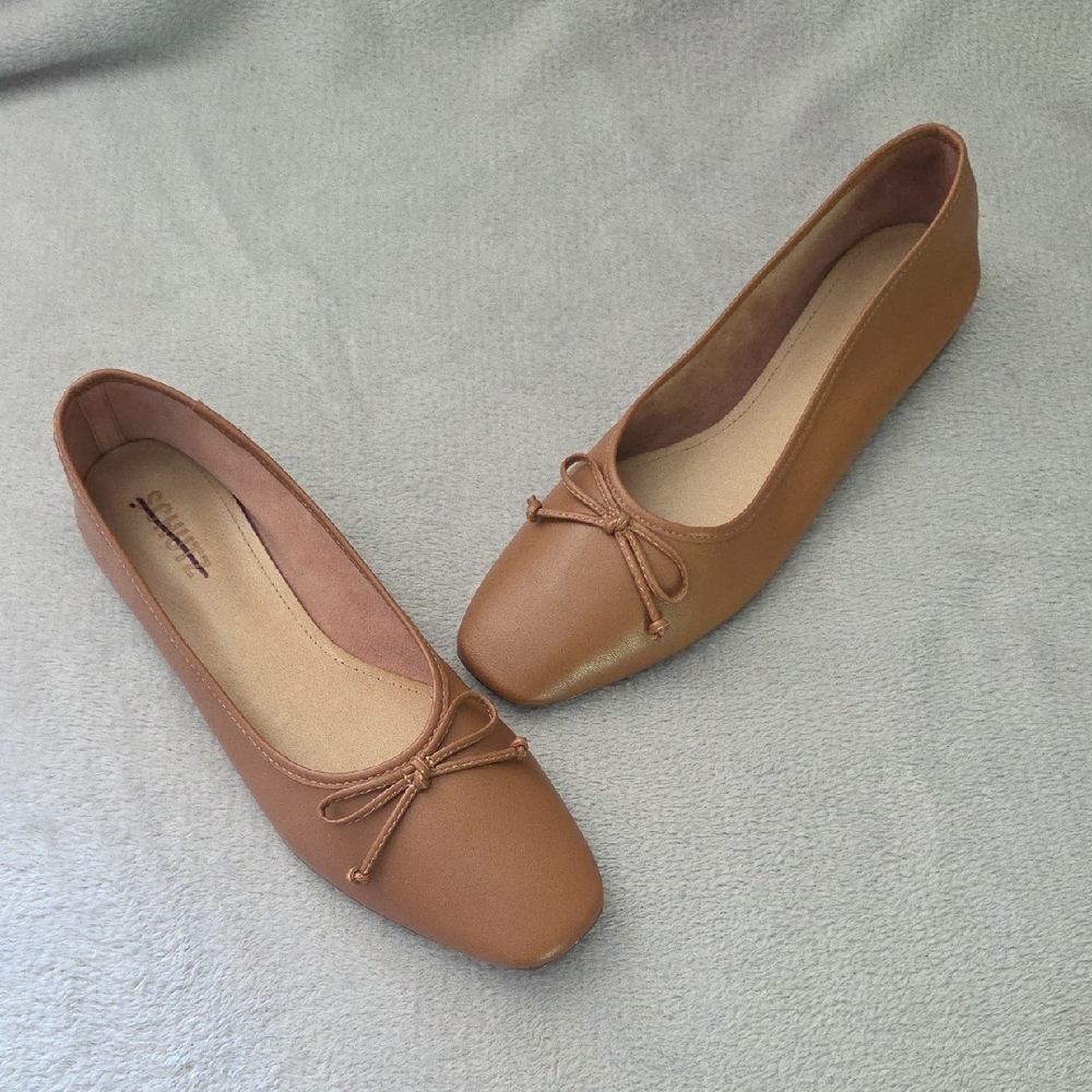 SCHUTZ Brown Square Toe Ballet Flats with Bow
